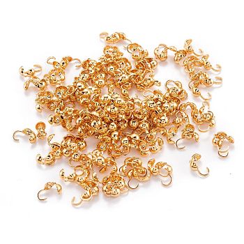 Brass Bead Tips, Long-Lasting Plated, Real 18K Gold Plated, 9x5.5mm, Hole: 0.6x1.5mm, Inner Diameter: 3mm