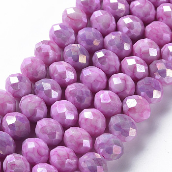 Opaque Baking Painted Glass Beads Strands, Faceted, Rondelle, Orchid, 10x8mm, Hole: 1.5mm, about 63pcs/strand, 21.06 inch~21.26 inch(53.5~54cm)