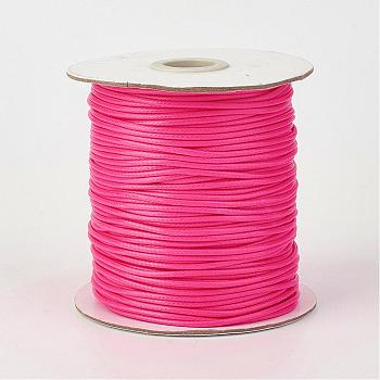 Eco-Friendly Korean Waxed Polyester Cord, Deep Pink, 1mm, about 169.51~174.98 Yards(155~160m)/Roll