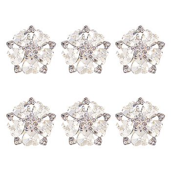 Fingerinspire 6Pcs Alloy Rhinestone Shank Buttons, 1-Hole, Flower, Silver, 30x11.5mm, Hole: 2.5mm