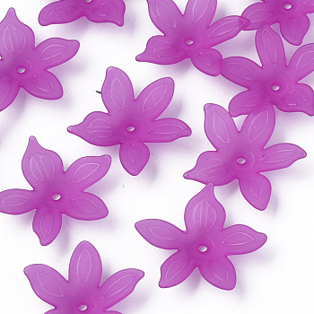 Transparent Acrylic Beads, Frosted, Flower, Dark Orchid, 26x27x6mm, Hole: 1.8mm, about 980pcs/500g
