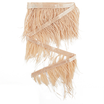 Fashion Ostrich Feather Trimming, with Cloth Band, Ornament Accessories, Coconut Brown, 76~104x1mm