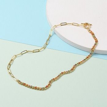 Chain Necklaces, with Brass Enamel Curb Chains & Paperclip Chains, 304 Stainless Steel Toggle Clasps, Real 18K Gold Plated, Colorful, 17-3/8 inch(44cm)