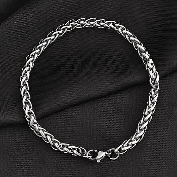 Tarnish Resistant 304 Stainless Steel Wheat Chains Bracelets, with Lobster Clasps, Stainless Steel Color, 8-1/4 inch(210mm), 5mm