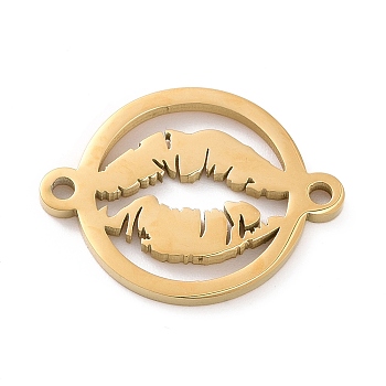 304 Stainless Steel Connector Charms, Hollow Flat Round Links with Lip, Golden, 19.5x15x1.4mm, Hole: 1.3mm