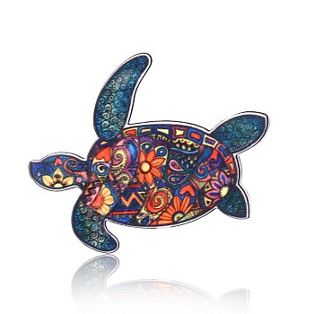 Acrylic Flower Print Animal Brooches, for Backpack Clothes, Turtle, 60x49mm