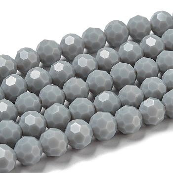 Opaque Glass Beads Stands, Faceted(32 Facets), Round, Gray, 8mm, Hole: 1mm, about 72pcs/strand, 20.67''(52.5cm)