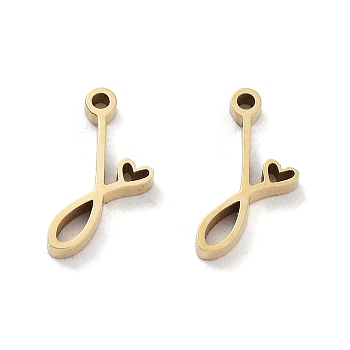 304 Stainless Steel Charms, Laser Cut, Real 14K Gold Plated, Letter J, 12x7x1.5mm, Hole: 1mm