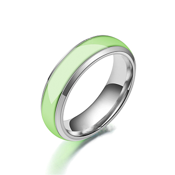 Luminous 304 Stainless Steel Flat Plain Band Finger Ring, Glow In The Dark Jewelry for Men Women, Pale Green, US Size 11(20.6mm)