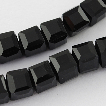 Glass Bead Strands, Faceted, Cube, Black, 7~8x7~8x7~8mm, Hole: 1mm, about 72pcs/strand, 21.6 inch