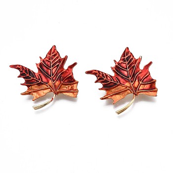 Maple Leaf Enamel Pin, Alloy Brooch for Backpack Clothes, Nickel Free & Lead Free, Light Golden, Red, 39x41mm