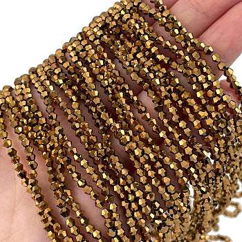 Transparent Electroplate Glass Beads Strands, Full Plated, Faceted, Bicone, Antique Bronze Plated, 2.9~3.3x2.5mm, Hole: 0.7mm, about 145~150pcs/strand, 16.34~16.54 inch(41.5~42cm)