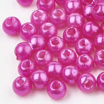 ABS Plastic Beads, Imitation Pearl , Round, Magenta, 6x5.5mm, Hole: 1.5mm, about 4700pcs/500g