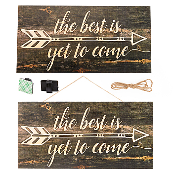 CREATCABIN 1Pc Natural Wood Hanging Wall Decorations for Front Door Home Decoration, with Plastic Hook and Jute Twine, Rectangle with Word, Coffee, 127x255x4mm