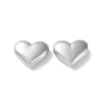 Brass Beads, Heart, Real Platinum Plated, 12x14.5x5mm, Hole: 1.2mm