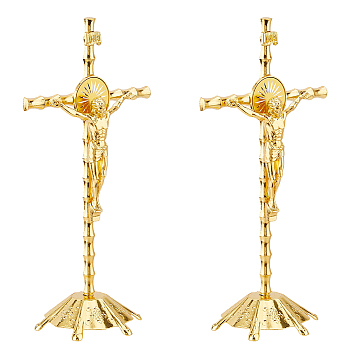 Alloy Display Decoration, for Home Office Decoration, Cross & Jesus, Golden, 112x81x220mm