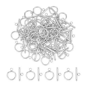 304 Stainless Steel Toggle Clasps, Stainless Steel Color, Toggle: 21x16mm, Hole: 3mm, Bar: 23x3mm, Hole: 3mm, 50sets/box