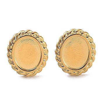 Ion Plating(IP) Rack Plating 304 Stainless Steel Stud Earring Findings, Earring Settings, Oval, Real 18K Gold Plated, 15x13mm, Pin: 0.7mm, Tray: 10x8mm
