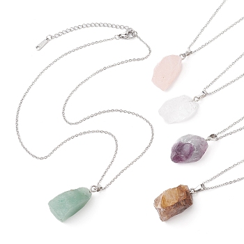 Natural Mixed Gemstone Nugget Pendant Necklaces, with 304 Stainless Steel Cable Chains, 15.55~15.94 inch(39.5~40.5cm)