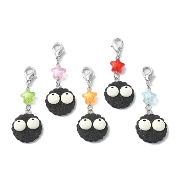Biscuits with Eyes Opaque Resin Pendant Decorations, Transparent Star Acrylic Beads and Alloy Lobster Claw Clasps Charm, Mixed Color, 59mm
