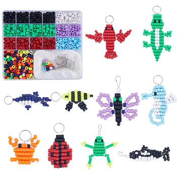 DIY Animal Keychain Making Kit, Including Barrel Resin Large Hole Beads, Iron Split Key Rings & Keychain Clasp Findings, Mixed Color, 675Pcs/box