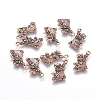 Alloy Pendants, Cadmium Free & Nickel Free & Lead Free, Christmas Sock, Red Copper, 21x13x3mm, Hole: 2mm