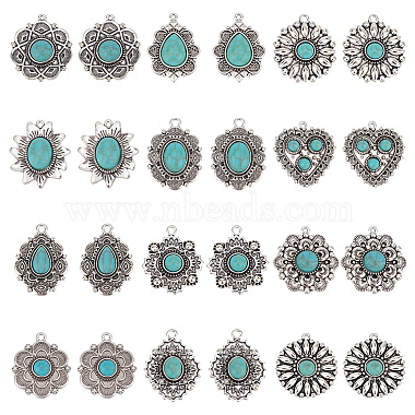 Antique Silver Mixed Shapes Synthetic Turquoise Pendants