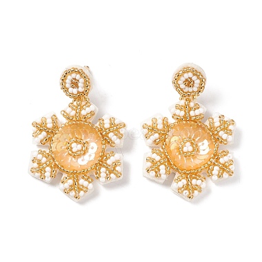 Gold Snowflake Glass Stud Earrings