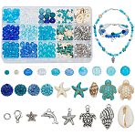 Ocean Theme DIY Synthetic Turquoise & Natural Cowrie Shell Bracelets Making Kits, Mixed Color, 4~25.5x4~15x1~9mm, Hole: 1~4mm(DIY-PH0028-54)