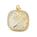 Brass Micro Pave Clear Cubic Zirconia Pendants, Square Charms, Real 18K Gold Plated, 26x23x4.5mm, Hole: 4x4mm(KK-Z163-10G)
