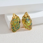 Nuggets 304 Stainless Steel Stud Earrings for Women, with Natural Abalone/Paua Shell, Golden, 39x22mm(EJEW-A158-01G)