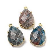 Natural Apatite Pendants, Rack Plating Brass Faceted Teardrop Charms, Golden, 24~24.5x16~16.5x7mm, Hole: 1.5mm(G-M431-10G-04)
