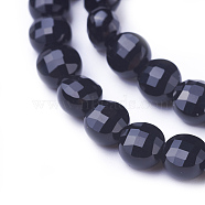 Natural Black Onyx Beads Strands, Faceted, Flat Round, 6~6.5x4~5mm, Hole: 1mm, about 65pcs/strand, 15.3 inch(39cm)(G-E538-08B)