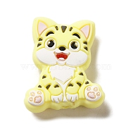 Cat Silicone Focal Beads, DIY Nursing Necklaces Making, Yellow, 30x24x9.5mm, Hole: 2mm(SIL-B069-01C)