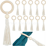 Wood Napkin Ring, with Cotton Tassel, Napkin Holder Ornament, for Place Settings, Wedding & Party Decoration, Floral White, 165mm, 12pcs/box(AJEW-BC0003-36)