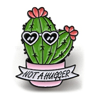 Cactus with Word Not A Hugger Enamel Pins, Electrophoresis Black Alloy Brooch, Green, 27.5x21.5x1.5mm(JEWB-Q031-04EB-04)
