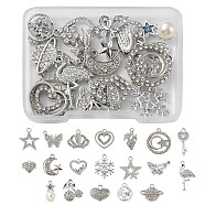 20Pcs 20 Styles Alloy Crystal Rhinestone Pendants, Snowflake & Star & Heart & Butterfly & Flamingo Charms, Platinum, 12~28x11~20x2~8mm, Hole: 1.4~2mm, 1Pc/style(FIND-YW0003-07)
