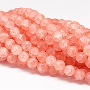 Synthetic Crackle Quartz Bead Strands, Round, Dyed, Frosted, Light Salmon, 8mm, Hole: 1mm, about 50pcs/strand, 15.75 inch(CCG-K002-8mm-04)