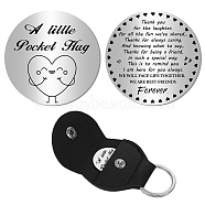 1Pc 201 Stainless Steel Commemorative Coins, Pocket Hug Coin, Inspirational Quote Coin, Flat Round, Stainless Steel Color, with 1Pc PU Leather Guitar Clip, Heart, 30x2mm(AJEW-CN0001-99D)