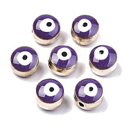 Alloy Enamel Beads, Evil Eye, Midnight Blue, 8x6~7mm, Hole: 1mm(X-ENAM-WH0047-14D-8mm)