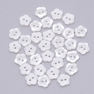 Resin Button, Mixed Dyed and Undyed, 2-hole, Flower, White, 11x11x2.2mm, Hole: 1.5mm(RESI-WH0024-53)