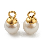 304 Stainless Steel Charms, with White Plastic Imitation Pearl Beads, Golden, 9x6mm, Hole: 1.5mm(STAS-Z009-02D-G)