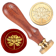 Wax Seal Stamp Set, Golden Plated Sealing Wax Stamp Solid Brass Head, with Retro Wood Handle, for Envelopes Invitations, Gift Card, Flower, 83x22mm, Head: 7.5mm, Stamps: 25x14.5mm(AJEW-WH0208-1051)