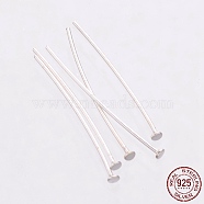 925 Sterling Silver Flat Head Pins, Silver, 40x1.5x0.6mm, Head: 1.5mm(STER-K017-40mm-S-03)