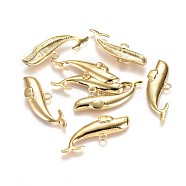 Alloy Pendants, Lead Free & Nickel Free & Cadmium Free, Fish, Real 14K Gold Plated, 14x39.5x4mm, Hole: 2.5mm(X-TIBEP-A040-034G-NR)
