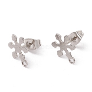 201 Stainless Steel Stud Earring Findings, with Ear Nuts and 304 Stainless Steel Pins, with Horizontal Loops, Snowflake, Stainless Steel Color, 12x9mm, Hole: 1.4mm, Pin: 0.7mm(STAS-G266-05P)