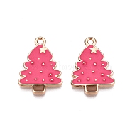 Christmas Theme Rack Plating Alloy Enamel Pendants, Cadmium Free & Lead Free, Light Gold, Christmas Trees Charm, Cerise, 24.5x16.5x2mm, Hole: 1.8mm(X-ENAM-T021-17KCG)