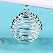 Iron Bead Cage Pendants, for Chime Ball Pendant Necklaces Making, Hollow, Round Charm, Silver, 25x20mm(BECA-PW0002-05A-S)