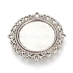 Tibetan Style Alloy Cabochon Connector Settings, Flat Round, Cadmium Free & Nickel Free & Lead Free, Antique Silver, Tray: 20mm, 31x31x2mm, Hole: 2x1mm, about 270pcs/1000g(TIBE-T003-13AS-NR)