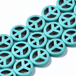 Gemstone Beads Strands, Synthetical Turquoise, Peace Sign, Dark Turquoise, 15x4mm, Hole: 1~1.5mm(TURQ-S238-15mm-2)